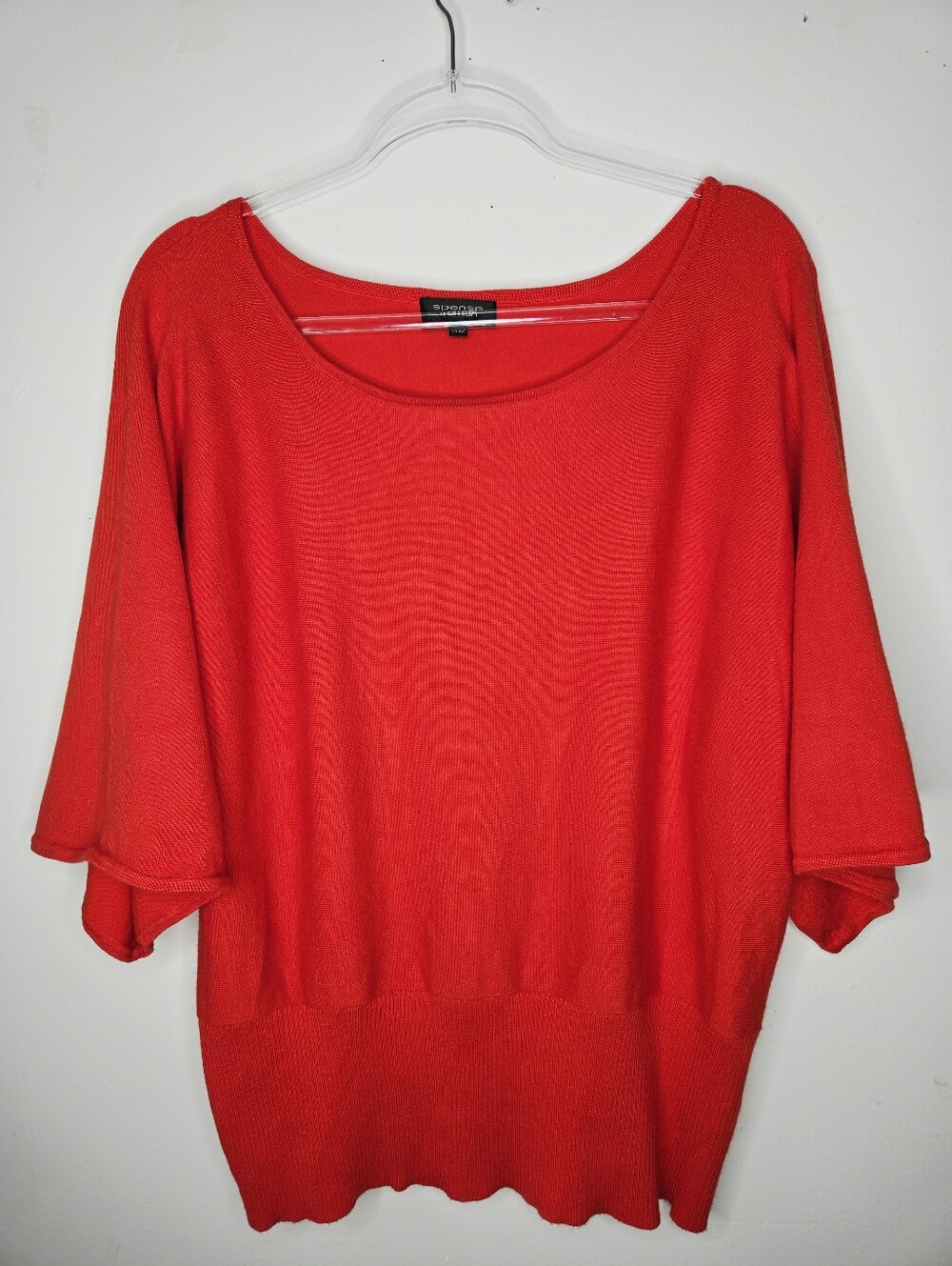 Spense Woman Orange Knit Top Size 1X Dolman Sleeves Ribbed Hem Comfortable